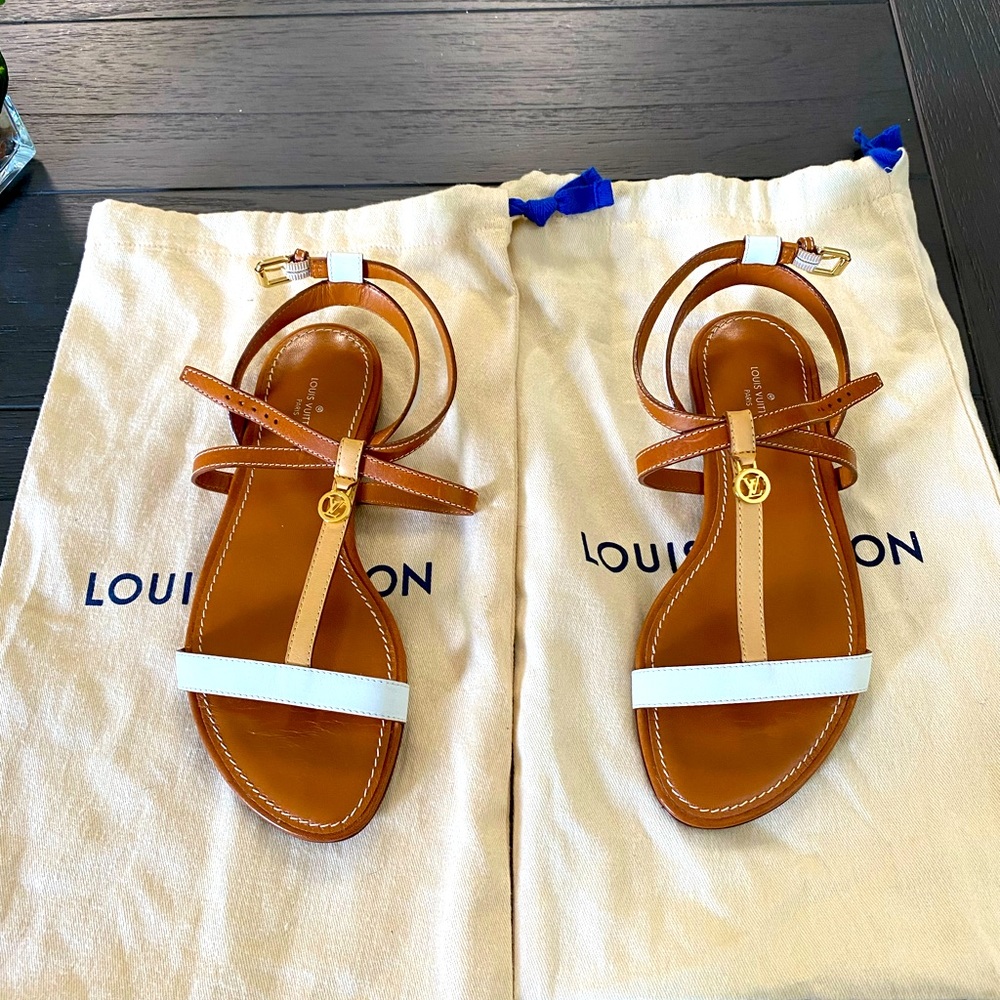 Louis Vuitton Brown and White Sandals